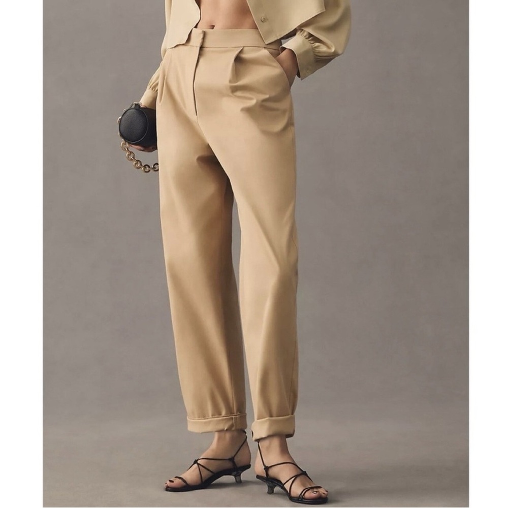 NWT Anthropologie x Exquise High Rise‎ Rolled-Hem Pleated Chinos In Cedar Size S